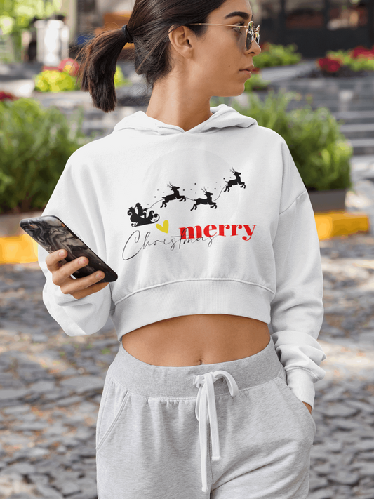 Merry Christmas Women Crop Hoodie